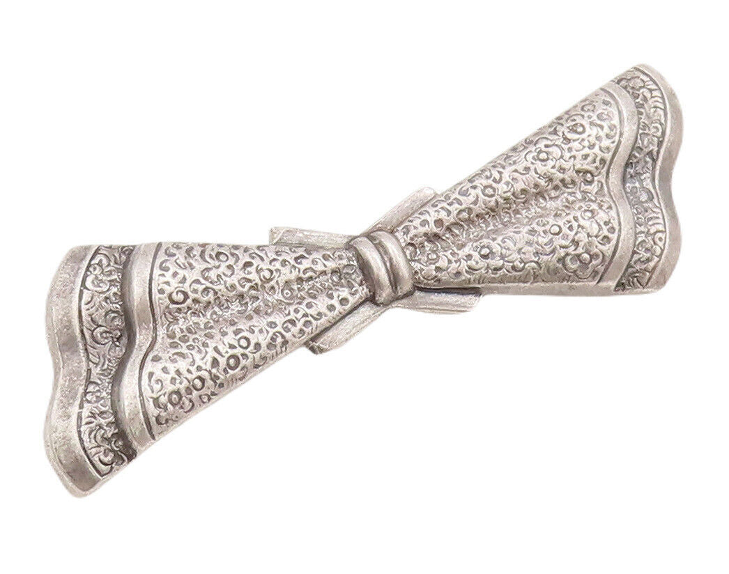 925 Sterling Silver Vintage Brooch Pin EUROPE Solid Dented Carved Bow  BP10909