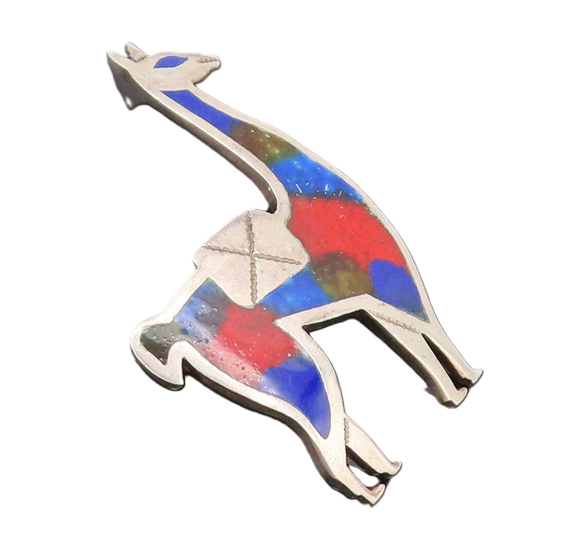 PERU 925 Silver  Vintage Blue Red Enameled Cutout Sheep Brooch Pin  BP10298
