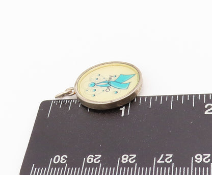 925 Sterling Silver Vintage Pendant A Teal Awareness Ribbon Design  PT24327