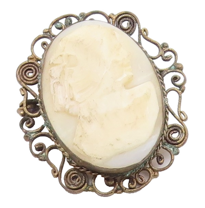 925 Sterling Silver  Vintage Antique Carved Woman Cameo Brooch Pin  BP8963