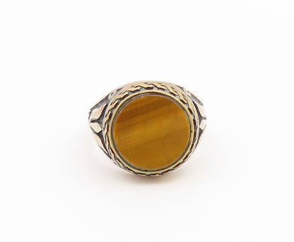 925 Sterling Silver Vintage Ring Tiger's Eye Statement Band  Sz 11  RG36928