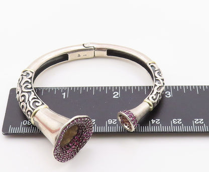 925 Sterling Silver Vintage Bracelet Real Ruby Scrollwork Open Cuff  BT12101