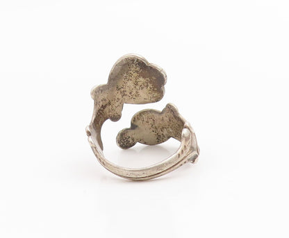 925 Sterling Silver Vintage Ring AVON Floral Hearts Bypass Band  Sz 8  RG33866