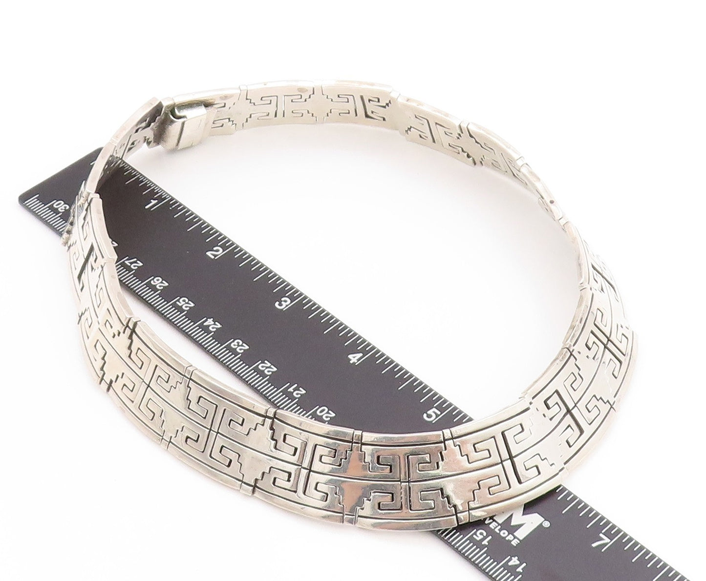 925 Sterling Silver Vintage Necklace MEXICO Geometric Link Choker HEAVY  NE4644