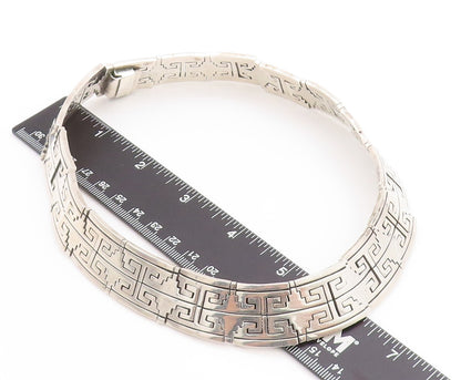 925 Sterling Silver Vintage Necklace MEXICO Geometric Link Choker HEAVY  NE4644