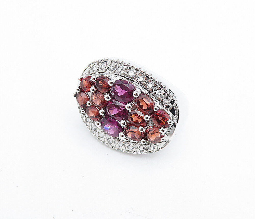 925 Sterling Silver  Red Topaz Cluster Oval Dome Cocktail Ring Sz 6  RG7647