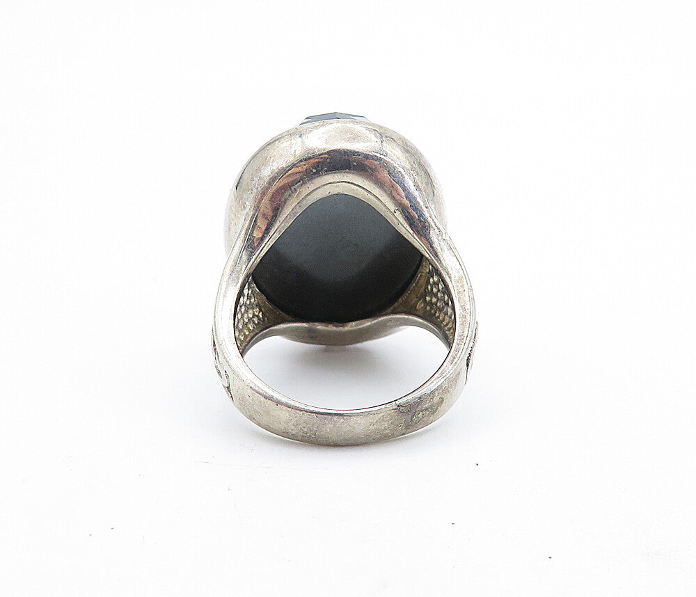 925 Sterling Silver  Vintage Faceted Grey Quartz Cocktail Ring Sz 7  RG6844