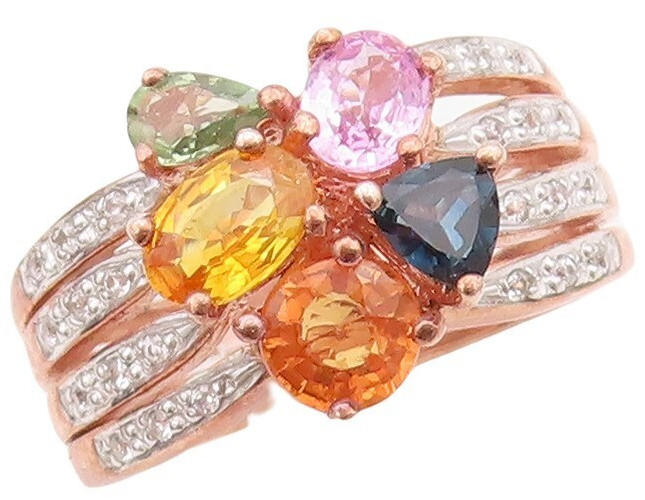 925 Sterling Silver Vintage Ring Rose Gold Plated Diamonds Gemstone Sz 7 RG30343
