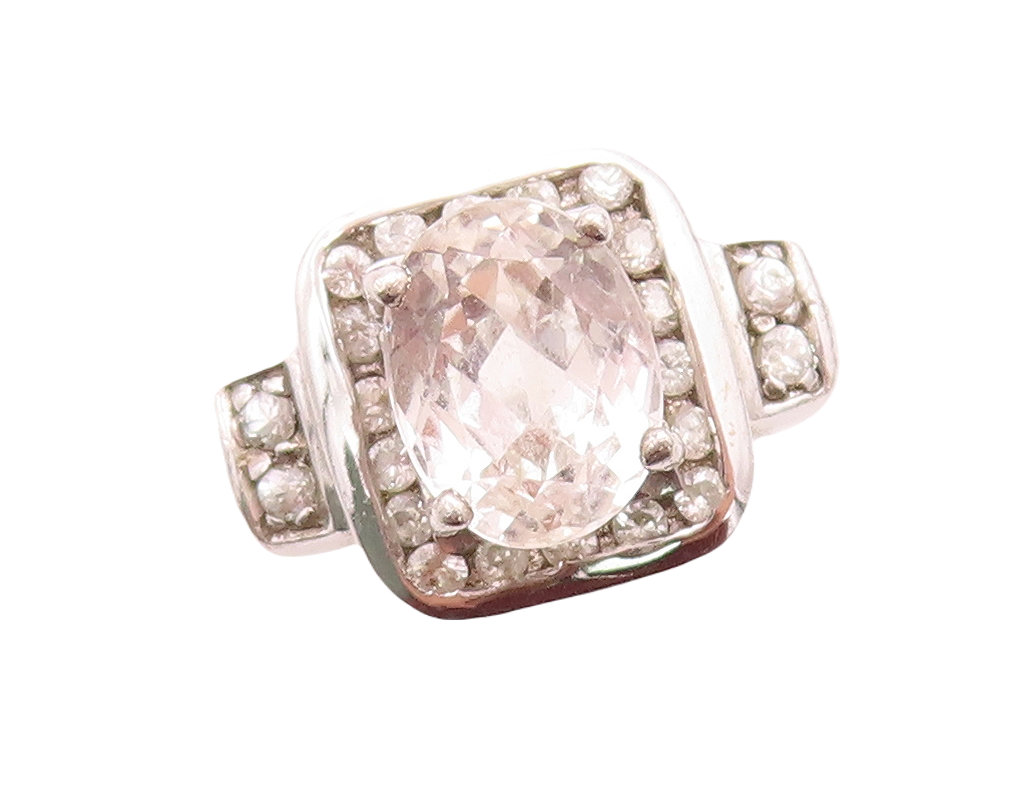 925 Sterling Silver Vintage Ring Oval Cut Halo Topaz Square Inlay  Sz 7  RG31620