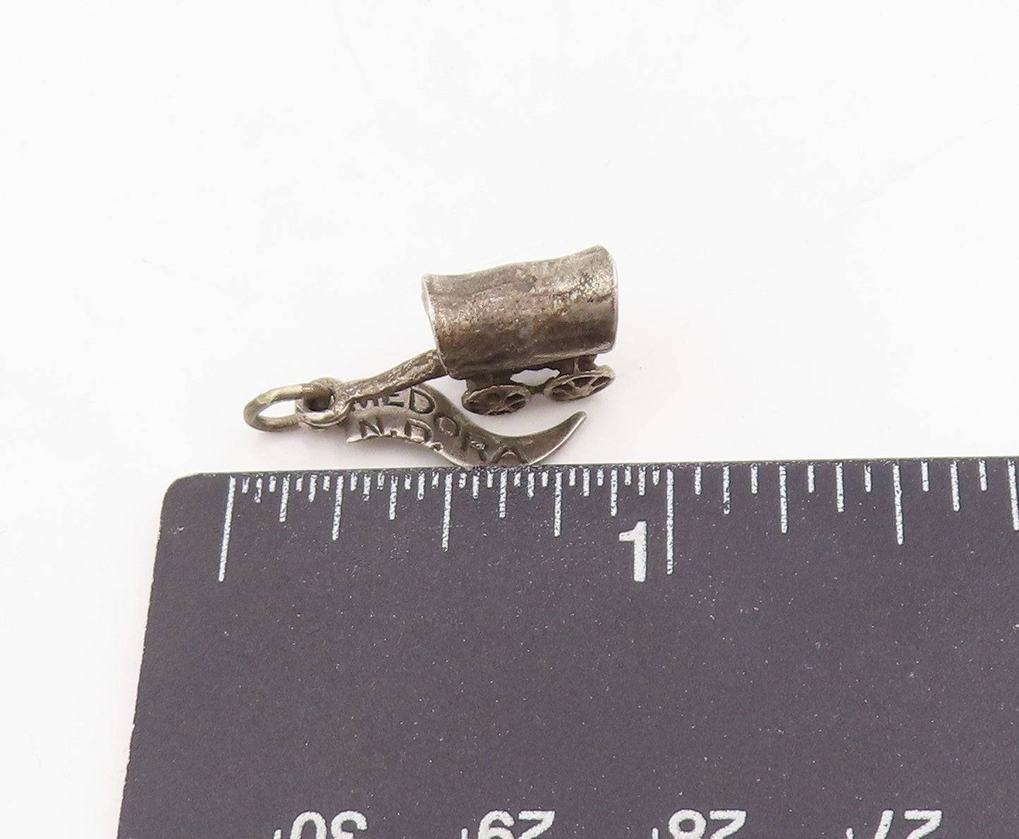925 Sterling Silver Vintage Pendant Engraved Medora ND Carriage Wheels  PT25227
