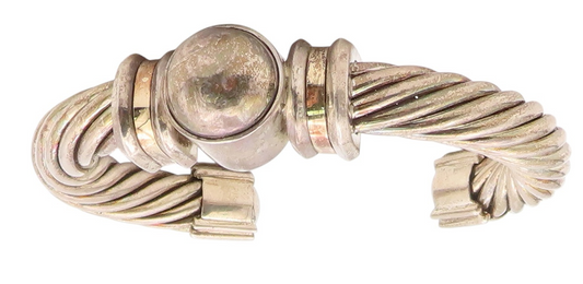 14K GOLD & 925 Silver  Vintage Twisted Ribbed Bead Ball Cuff Bracelet  BT9592