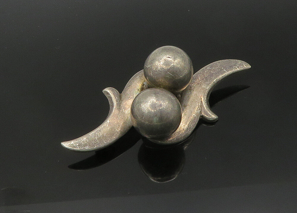 MEXICO 925 Sterling Silver  Vintage Heavy Hollow Spheres Brooch Pin  BP8363
