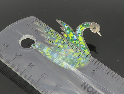 JOSE FLORES MEXICO 925 Sterling Silver  Vintage Enamel Swan Brooch Pin  BP9314
