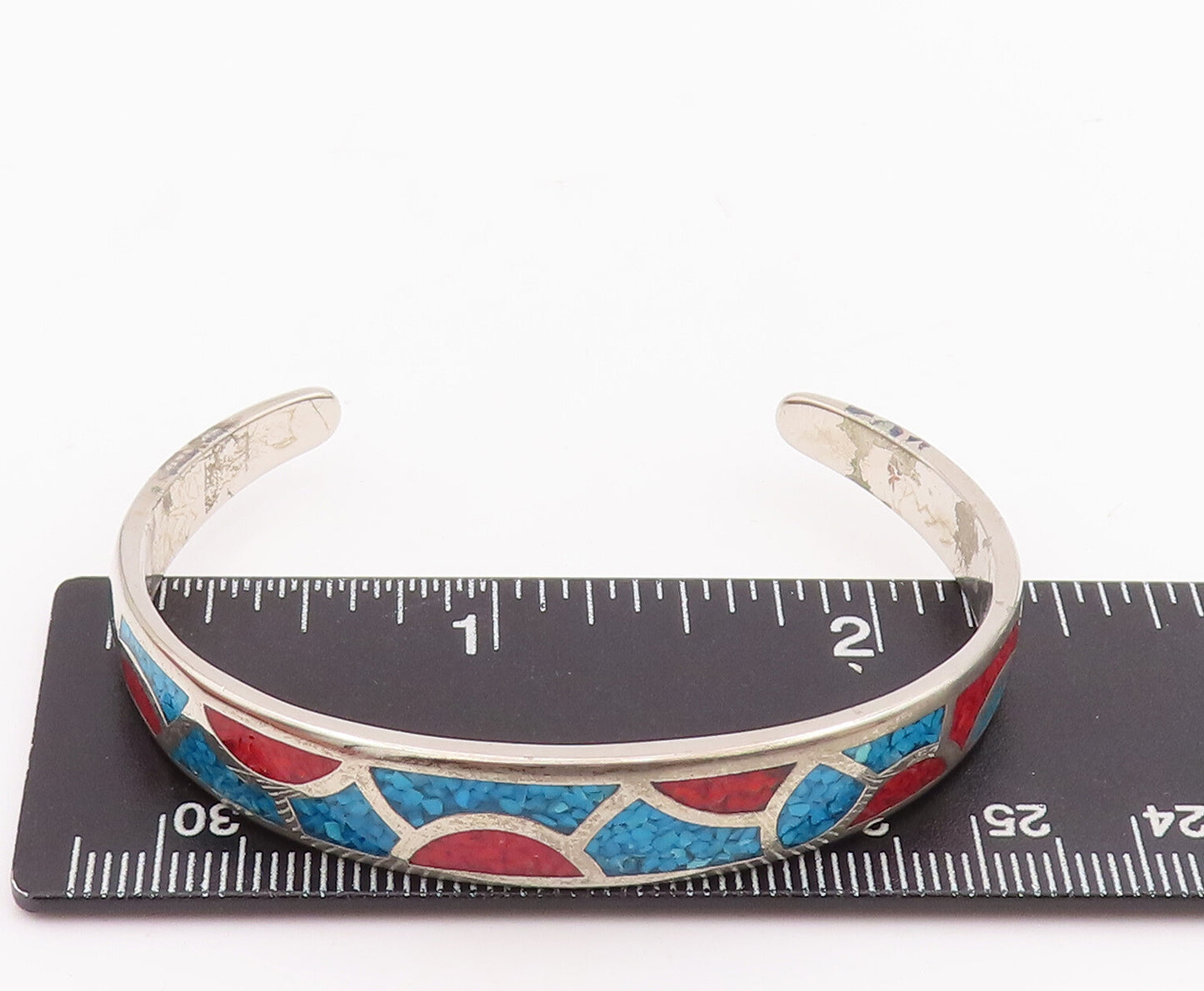 925 Sterling Silver Vintage Bracelet Southwestern Design Crush Turquoise BT10583