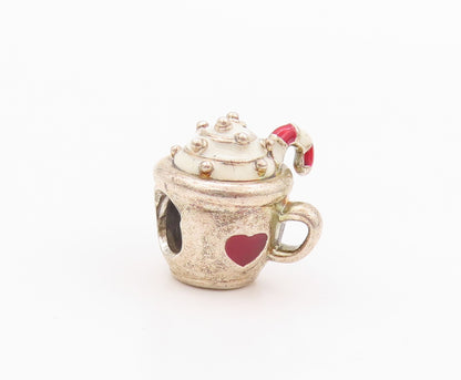 925 Sterling Silver Vintage Pendant PANDORA Enameled Christmas Mug PT24044