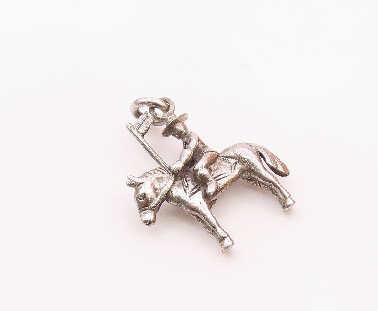 925 Sterling Silver  Vintage Shiny Petite Man Riding Horse Pendant  PT16383