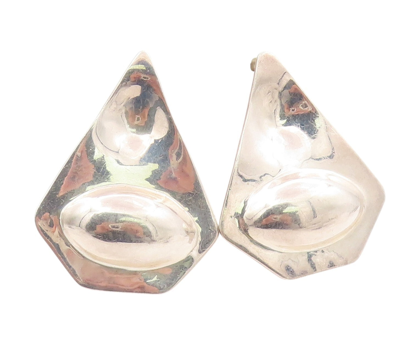 925 Sterling Silver Vintage Earrings MEXICO Modernist Carved Oval Design EG13368