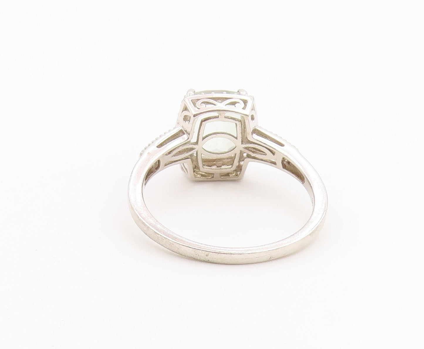 925 Sterling Silver Vintage Ring Green Amethyst Halo Topaz Band  Sz 11  RG36523