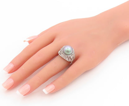 925 Sterling Silver Vintage Ring Round Pearl Brutalist Dome Band  Sz 7  RG34076