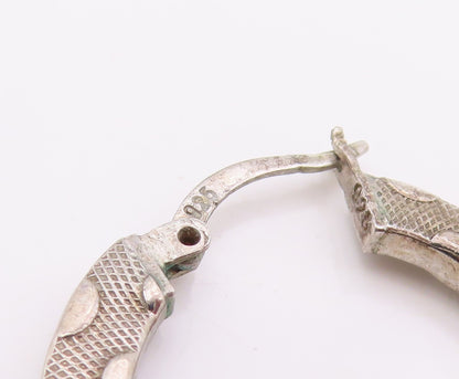 925 Sterling Silver Vintage Earrings Modernist Textured Oval Hoops  EG14258