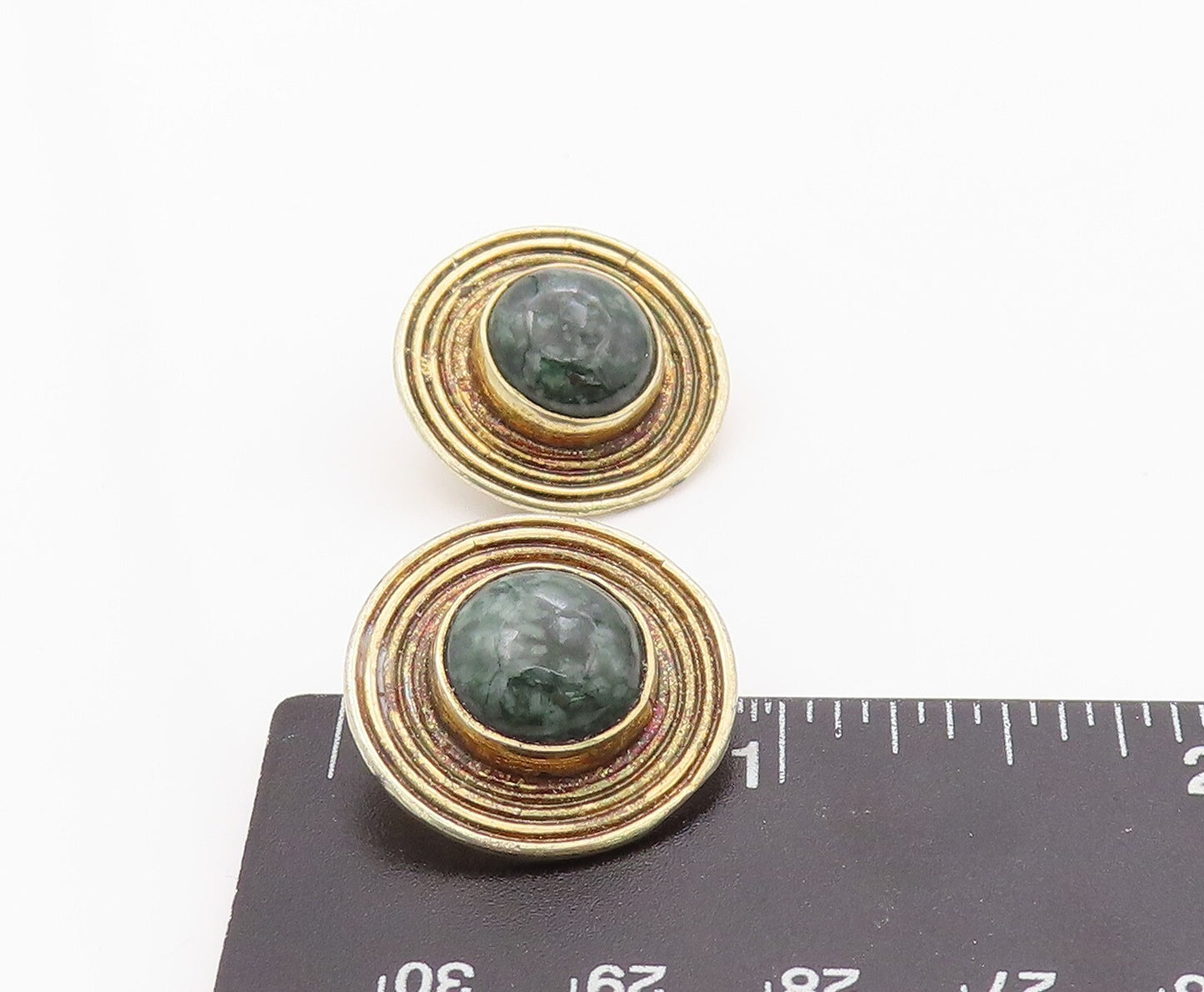 925 Sterling Silver Vintage Earrings Gold Plated Gemstone Halo Grooved   EG13440