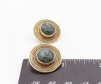 925 Sterling Silver Vintage Earrings Gold Plated Gemstone Halo Grooved   EG13440