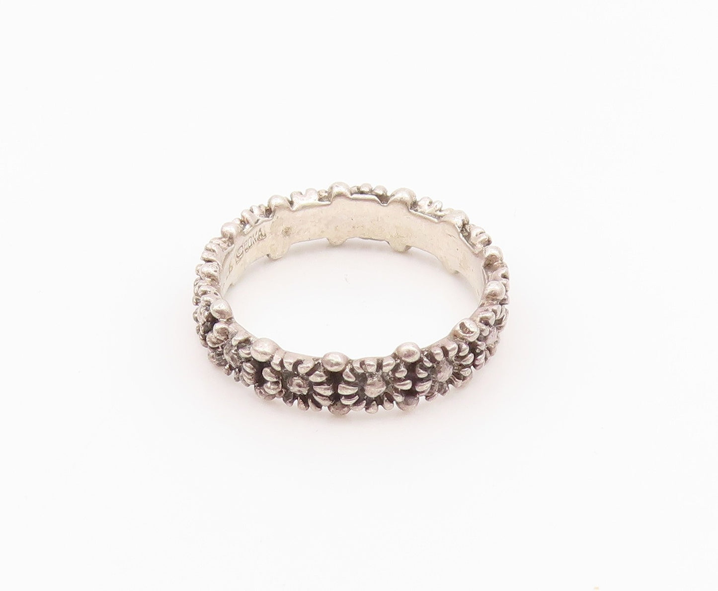 925 Sterling Silver Vintage Ring BOMA Floral Carved Tiara  Sz 8  RG32554