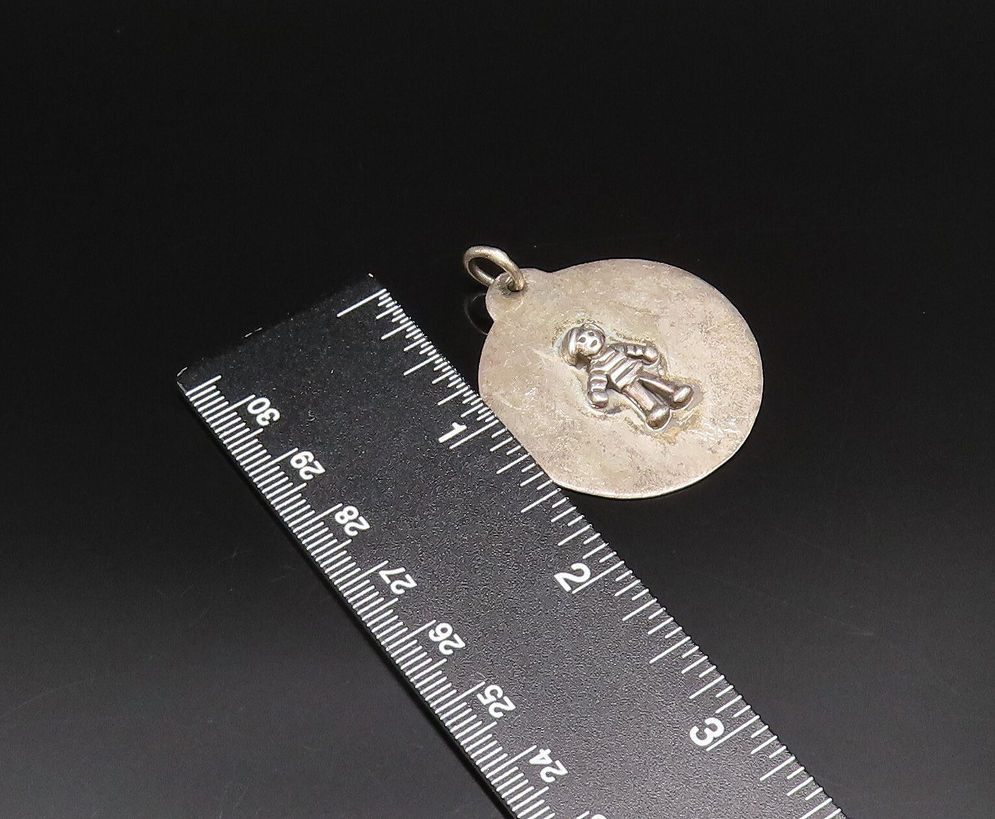 925 Sterling Silver  Vintage Carved Cartoon Figure Medal Pendant  PT21652