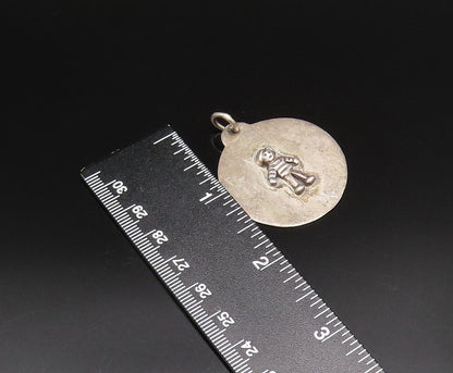 925 Sterling Silver  Vintage Carved Cartoon Figure Medal Pendant  PT21652