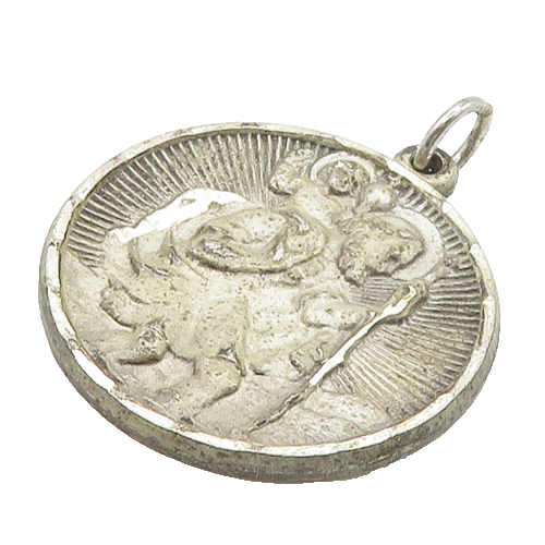 925 Sterling Silver  Vintage Antique Saint Christopher Round Pendant  PT4084