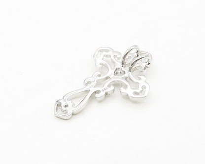 925 Sterling Silver  Love Heart Topaz Shiny Religious Cross Pendant  PT13862