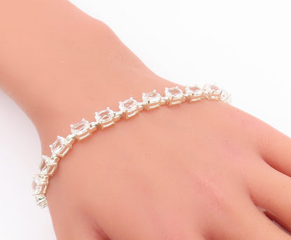 925 Sterling Silver Vintage Bracelet Minimalist Oval Cut Topaz Band  BT10611