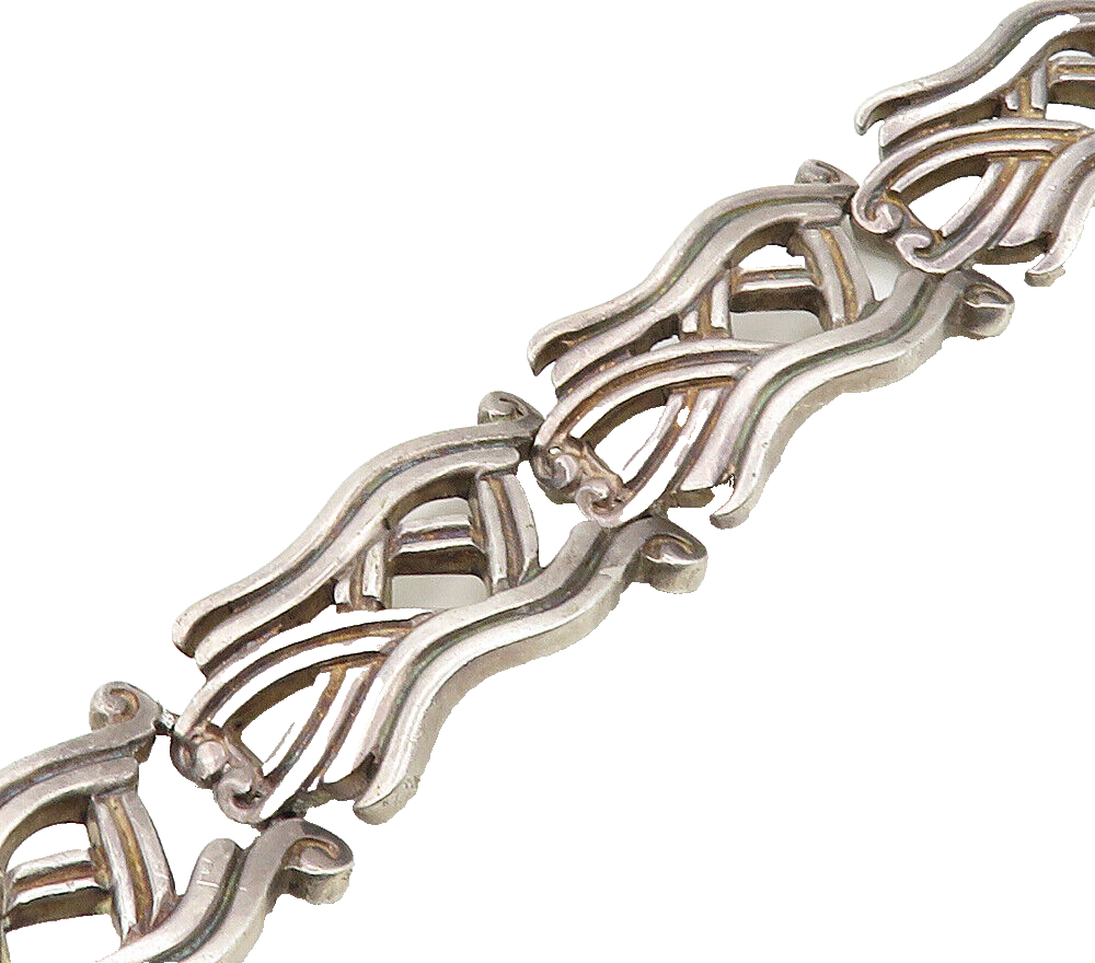 PEDRO CASTILLO 925 Silver  Vintage Dark Tone Hinge Link Chain Bracelet  BT6445