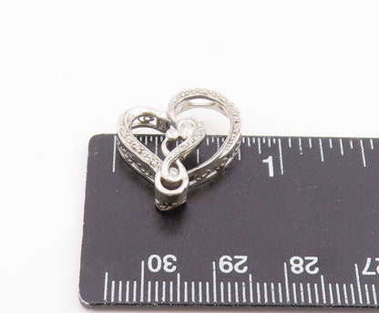 925 Sterling Silver Vintage Pendant Genuine Diamonds Love Heart Charm  PT25973