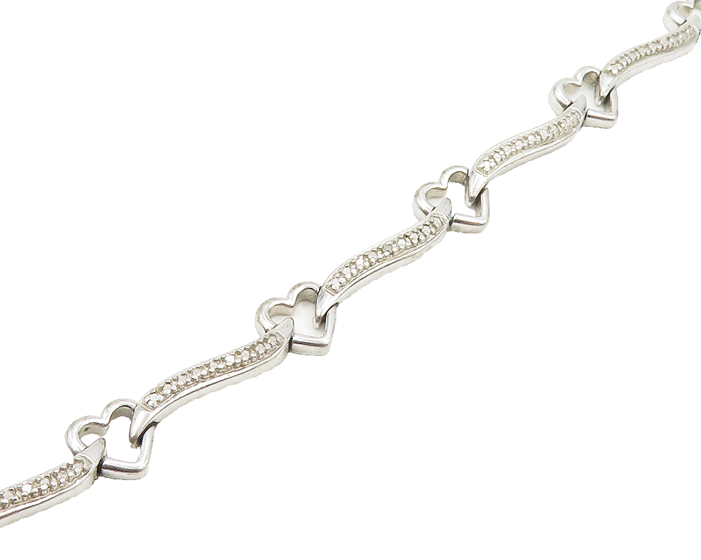 925 Sterling Silver  Genuine Diamonds Open Love Heart Chain Bracelet  BT7084