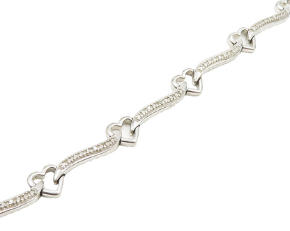 925 Sterling Silver  Genuine Diamonds Open Love Heart Chain Bracelet  BT7084