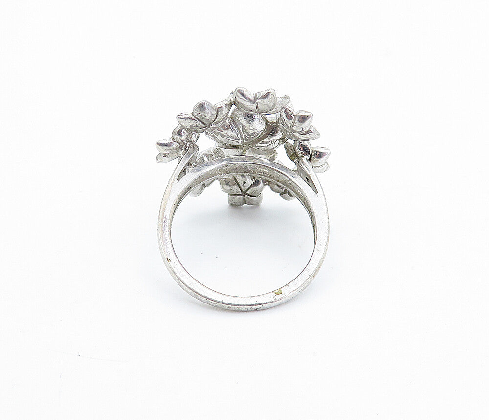925 Sterling Silver  Vintage Genuine Blue Diamonds Cocktail Ring Sz 9  RG4287