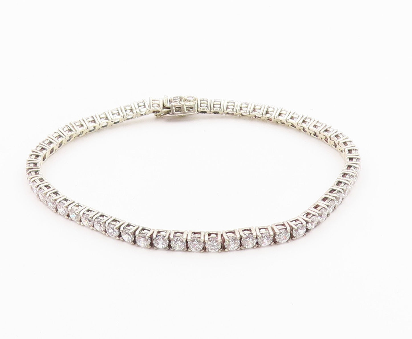 925 Sterling Silver  Prong Set Shiny Cubic Zirconia Tennis Bracelet  BT6415