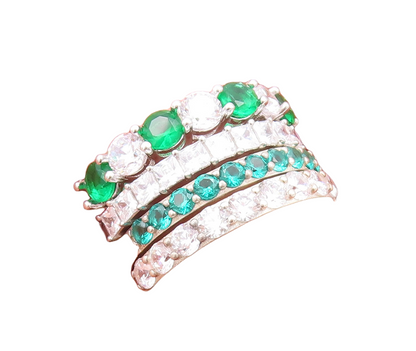 925 Sterling Silver Vintage Ring Stackable Green & White Topaz  Sz 7  RG29786