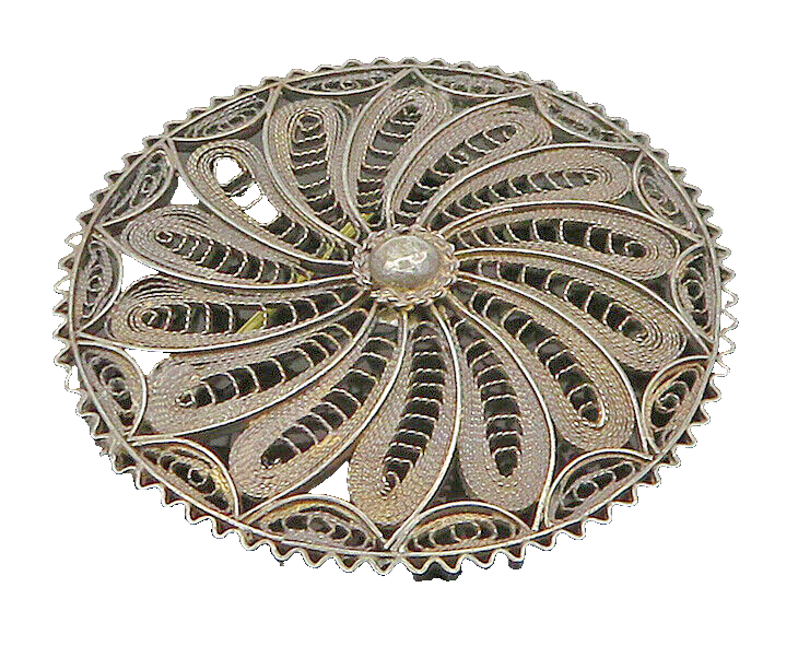 ISRAEL 925 Silver  Vintage Antique Floral Motif Wire Mesh Brooch Pin  BP9454