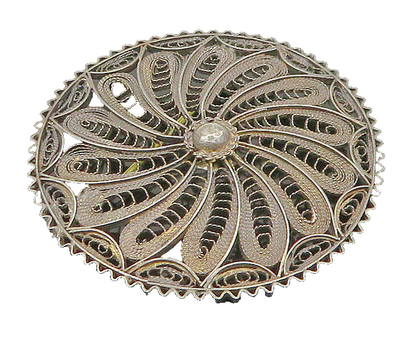 ISRAEL 925 Silver  Vintage Antique Floral Motif Wire Mesh Brooch Pin  BP9454