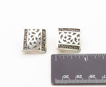 925 Sterling Silver Vintage Earrings LOIS HILL Scrollwork Square Clip On EG14479