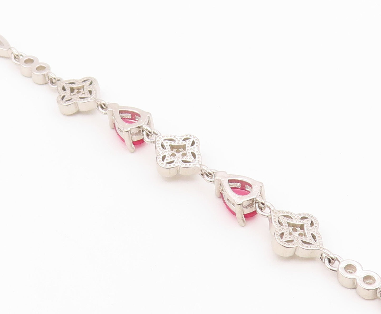 925 Sterling Silver  Vintage Beautiful Ruby & Cubic Zirconia Bracelet  BT9567
