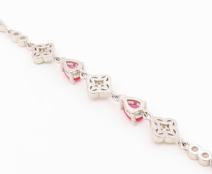 925 Sterling Silver  Vintage Beautiful Ruby & Cubic Zirconia Bracelet  BT9567