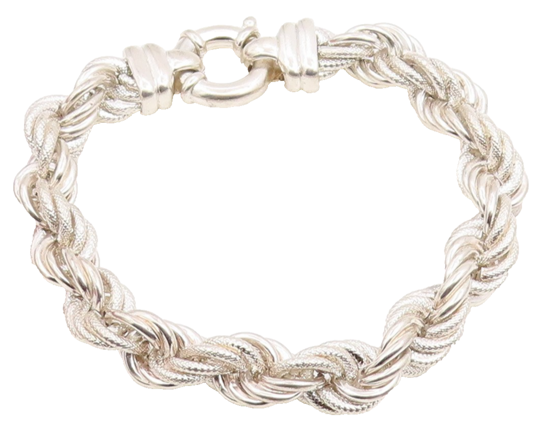 925 Sterling Silver Vintage Bracelet Modernist Solid Twisted Rope Chain  BT11872