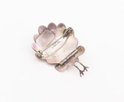 925 Sterling Silver Vintage Brooch Pin SIAM Enameled Peacock Moves  BP10962