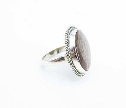 925 Sterling Silver  Jasper Round Fluted Border Cocktail Ring Sz 8  RG8017
