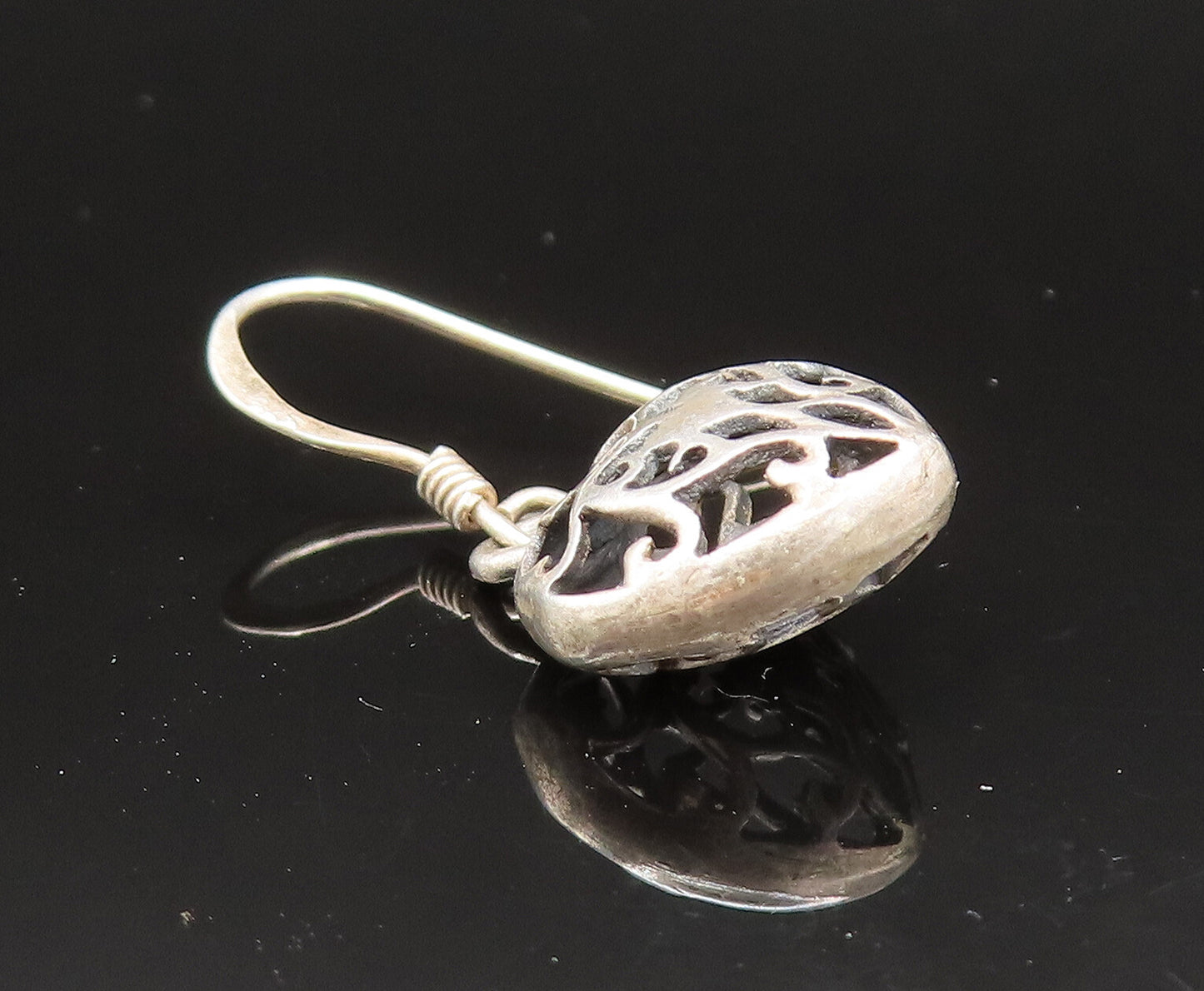 925 Sterling Silver  Vintage Open Scroll Love Heart Dangle Earrings  EG11704
