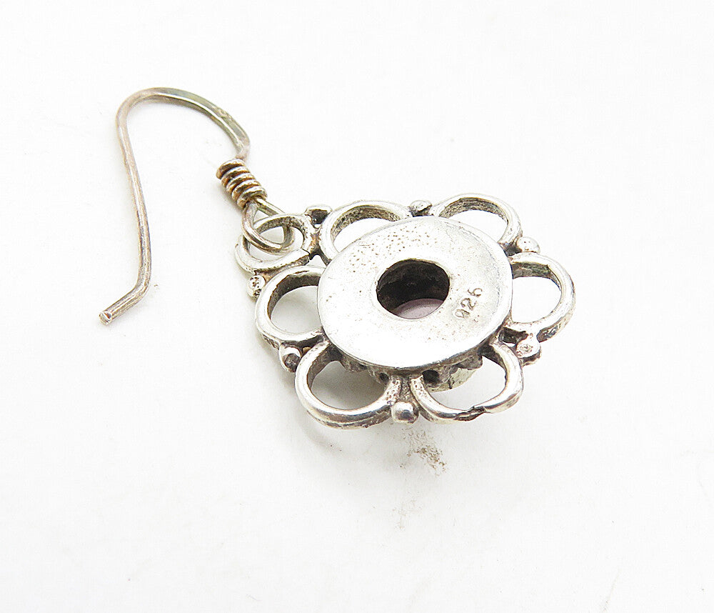 925 Sterling Silver  Vintage Cabochon Amethyst Flower Drop Earrings  EG4912