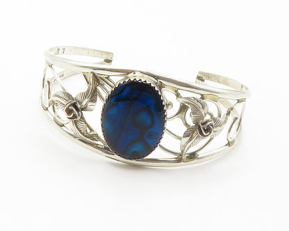 ART ACOYA ZUNI 925 Silver  Vintage Abalone Floral Vine Cuff Bracelet  BT5621